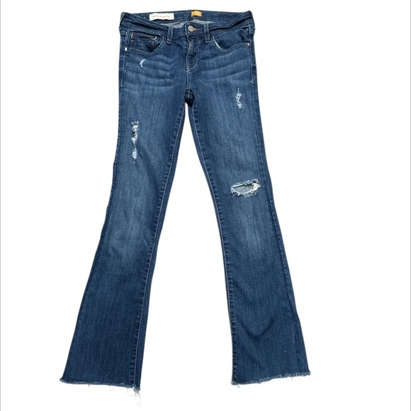 Pilcro Selvedge Seam Bootcut Distressed Faded Whiskering Raw Hem Size 28 Flaw - Picture 1 of 10